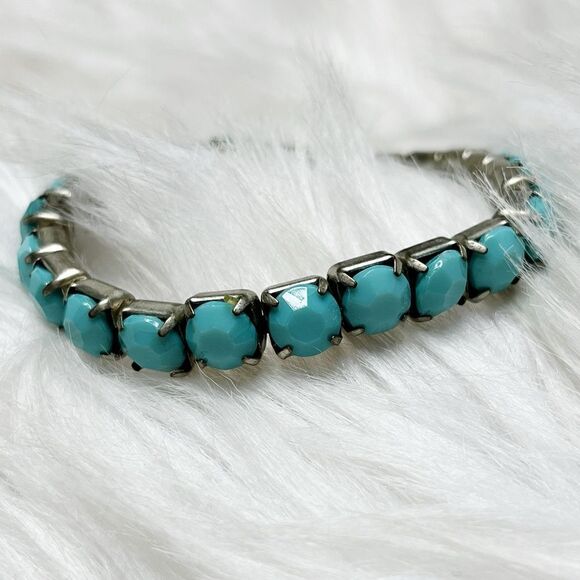 Fashion Statement Stretchy Bracelet Turquoise Green and Silver - Picture 3 of 4